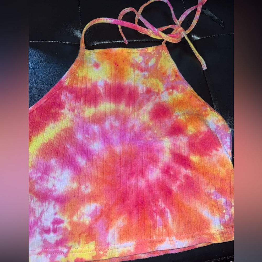 dyed string tie halter top